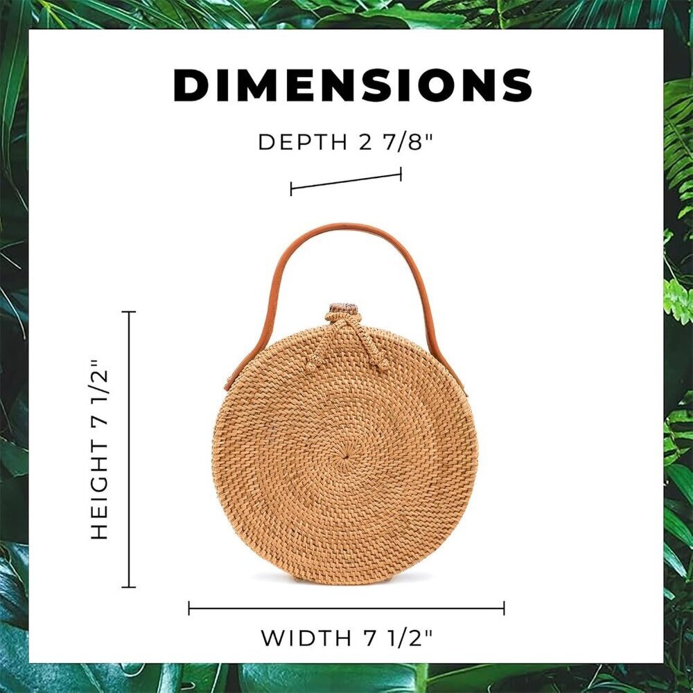 Round Rattan Bag for Women Handmade Straw Purse Summer Boho Crossbody - Picture 4 of 6